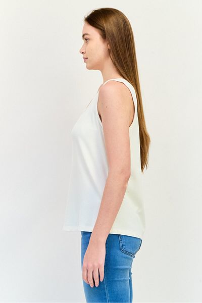 NA-KD Women Squared Neck Sleeveless Ribbed Tank Top, White