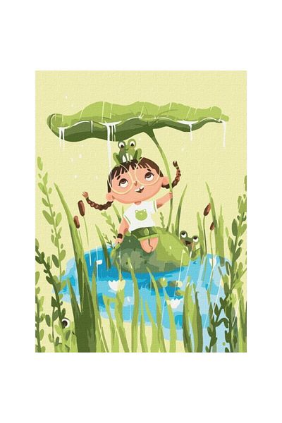 Brushme Paint By Numbers Set 30x40 Cm Little Girl With Frogs With Brushes And Colors