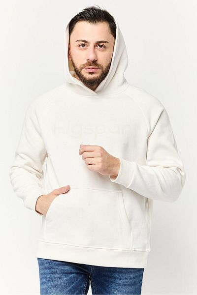 Algspar Men Hooded Brand Logo Long Sleeve Hoodies, Beige