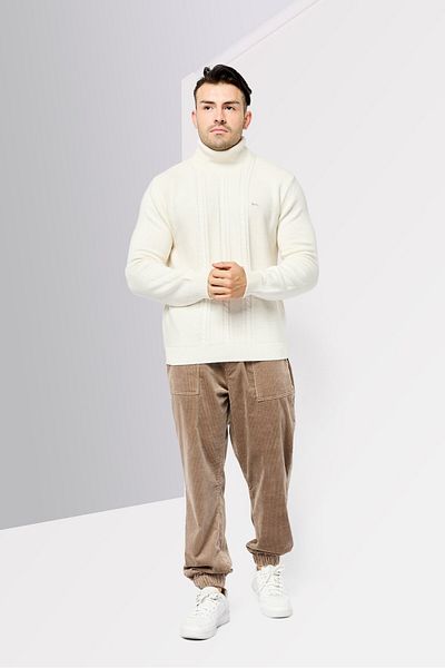 Harmont & Blaine Men Turtle Neck Long Sleeve Embroidered Logo Sweater, Off White