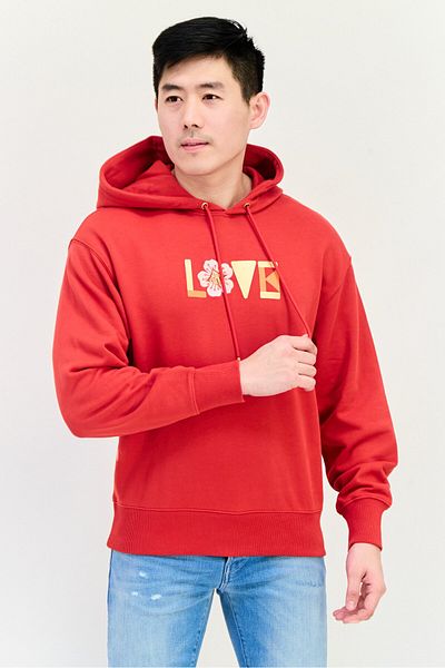 Esprit Men Graphic Print Long Sleeve Hooded Sweatshirts, Red