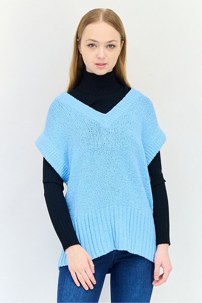Esprit Women Knitted Short Sleeves Sweater, Sky Blue