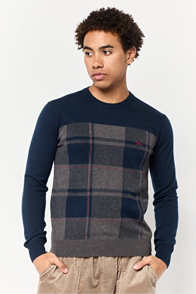Harmont & Blaine Men Crew Neck Plaid Sweater, Multicolor