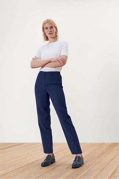Tchibo Women Regular Fit Tapered Leg Plain Capri Pants, Navy Blue