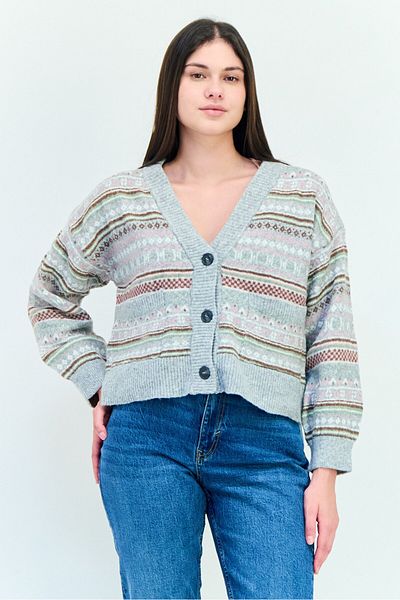 PİNK ROSE Women V-neck Crochet Patten Cardigans, Multicolor