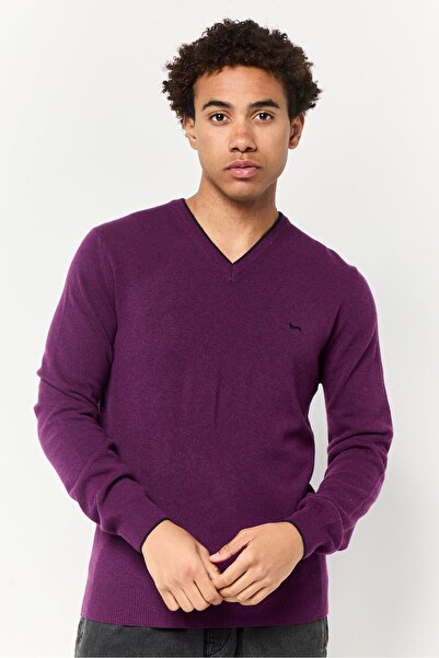 Harmont & Blaine سترة رجالية مطرزة بشعار بأكمام طويلة ورقبة على شكل حرف V، أر...