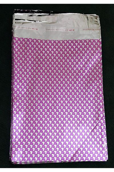 morlalem m 100 Pieces Mini Heart Printed Pink Metalized 21cm Banded Gift Bag, Jewelry Engagement Mevlüt Henna Package