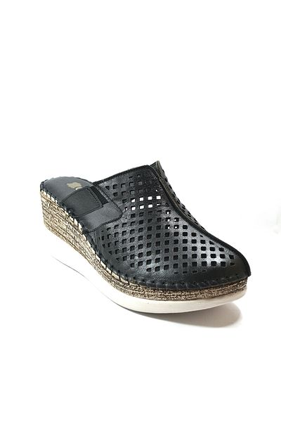 Onlo Ayakkabı Onlo Shoes K-92 Genuine Leather Wedge Heeled Closed Front Women's Slippers