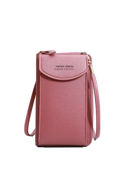 OEM Forever Mineyo Crossbody Bag, Wallet, 2 Pockets, Adjustable Straps, Eco Leather, Dark Pink