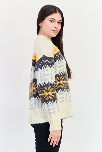 Esprit Women Crew Neck Chevron Stripes Sweater, Multicolor