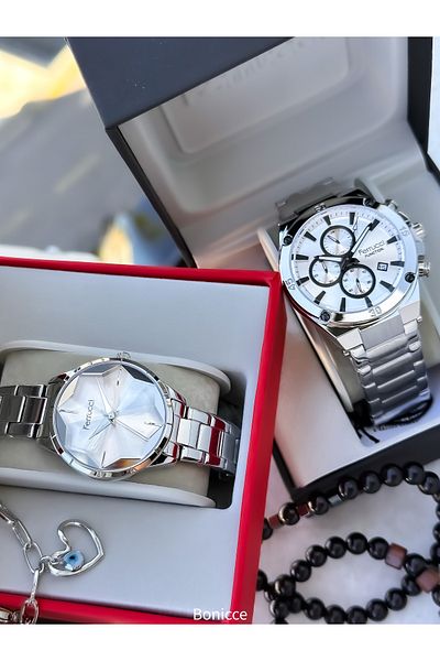 Ferrucci Brand Steel Cord,Silver Color, Lover Couple Wristwatches Rosary Bracelet