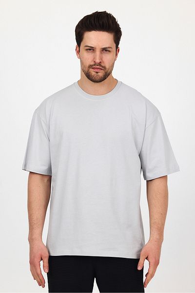 THE RULE Μπλουζάκι Unisex Oversize 100% βαμβακερό φαρδύ κομμένο με απαλή υφή Basic Crew Neck Ice Grey T-shirt Rf0406