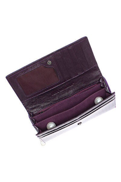 OEM Women's wallet, made of genuine leather, 3D alligator pattern, 18.5 x 9 x 3.5 cm, Purple - PR585