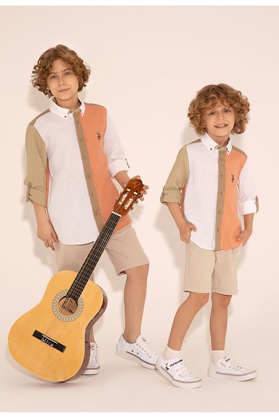 U.S. Polo Assn. U.S. Polo Assn. Boy Salmon Long Sleeve Shirt Dmk.1839748.Nipponmenkids.