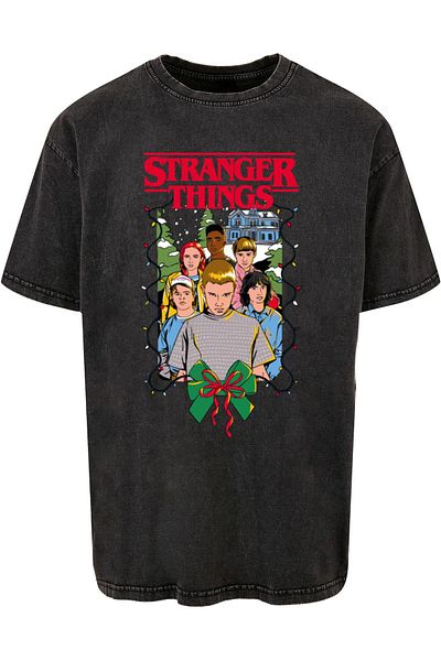 ABSOLUTE CULT Herren Stranger Things - Weihnachtsposter Acid Washed Oversized Tee