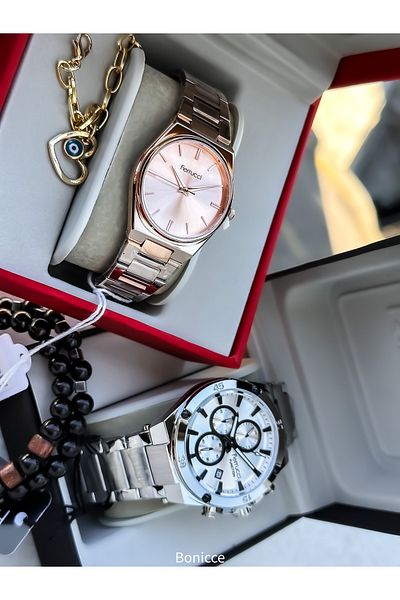 Ferrucci Lover Steel Cord - Couple Wristwatch and Bracelet with Rosary Gift