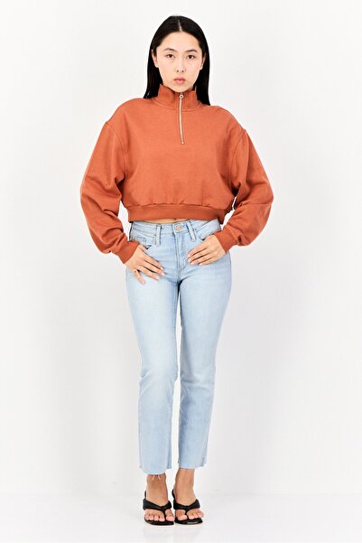 Levi's Women Mock Neck Solid Long Sleeve Sweatshirt, Rust