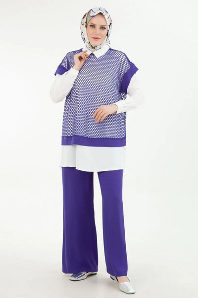 Armine Trend Elastic Waist Trousers Basic Shirt Mesh Triple Set