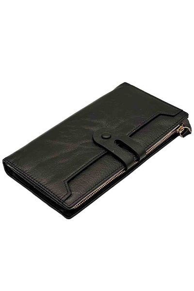 OEM Women's slim wallet, genuine leather, Chic Elegance, black, 20 x 10 x 3 cm