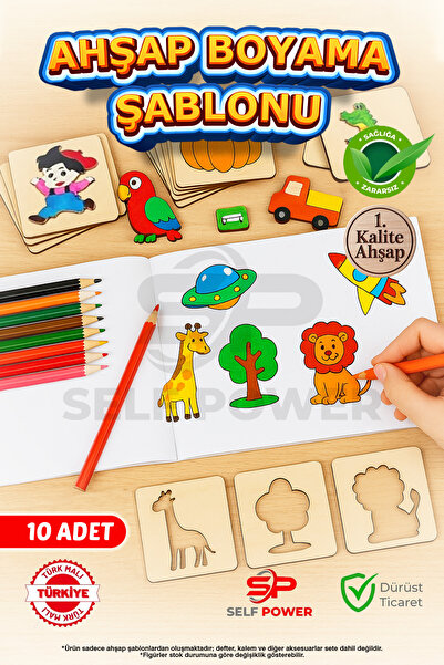 Self Power 10 Parça Ahşap Oyma& Boyama Şablonu Hayvan Ve Meyve Desenli Ahşap ...