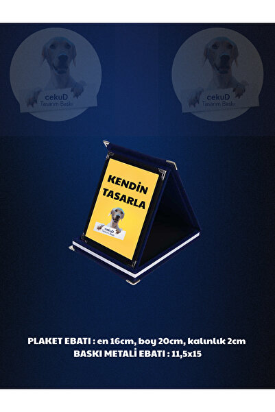cekud tasarım baskı Kişiye Özel Tasarım Plaket - Gold & Gümüş Metal, Lacivert...