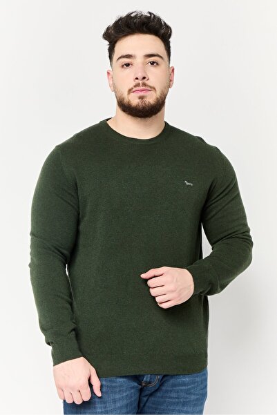 Harmont & Blaine سترة رجالي مطرزة بشعار بأكمام طويلة وياقة دائرية، زيتوني