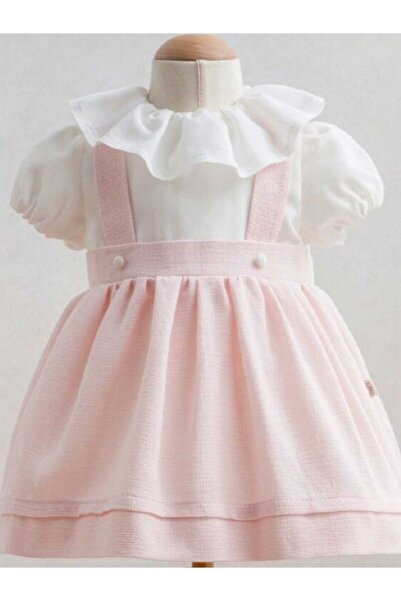 Genel Markalar %100 Pamuklu Kız Bebek Yaka Detaylı Içi Astarlı Pembe Elbise