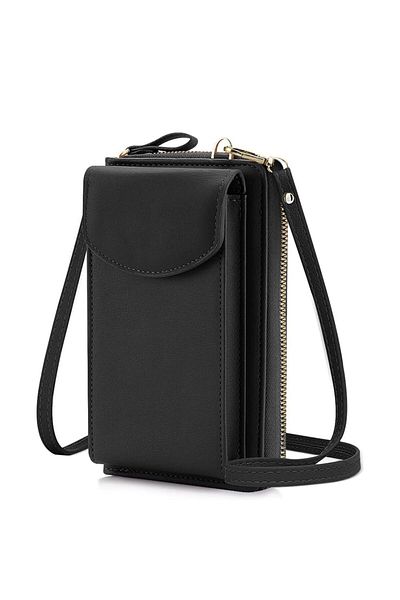 OEM Vaxiuja women's wallet, genuine leather, black, with zipper, 18.5 x 11 x 4 cm, for mobile phone