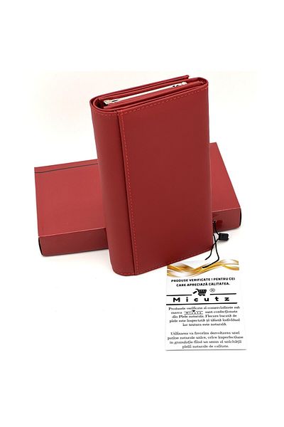 OEM Roberio Pellucci women's genuine leather wallet, Micutz, slim, elegant, red, 18.5 x 10 x 3.5 cm