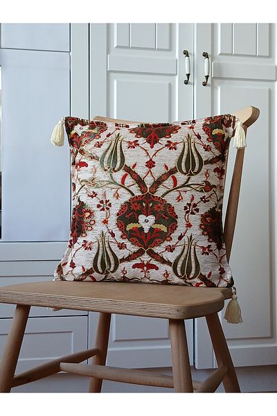 Bluenish Arva Home Throw Pillow Arva Pillows Παραδοσιακή Οθωμανική Αυθεντική Μοτίβο Φουντωτή Μαξιλαροθήκη 43cm*43