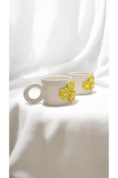 seda seramik Handmade Set of 2 Ceramic Splash Embossed Double Espresso Coffee Mug Cup Mug 200 ml