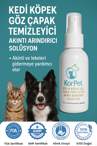 KorPet Kedi Köpek Göz Çapak Temizleyici Akıntı Arındırıcı Solüsyon Sprey 100 ml