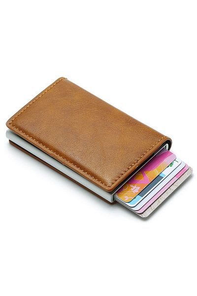 OEM Lerods folding wallet, leather, aluminum card holder, slim, RFID, minimalist, brown