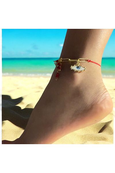 not cool. The Red One -2 Evil Eye Bead Charm Detailed Stainless Steel Anklet