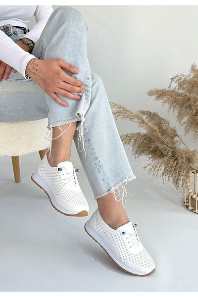 NESSİMO Pantofi sport cu șireturi din piele albă N261009