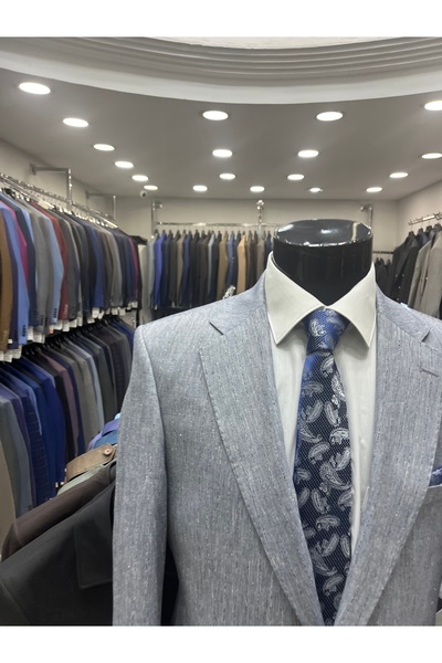 MASSARO Linen Men's Suit (100% Linen Light Stripes)