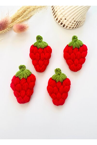 seyranat 4 штуки червоних плетених мотивів у вигляді полуниці - діаметр 4 см....