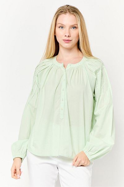 Scotch & Soda Women Henley Neck Long Sleeves Plain Blouse, Mint Green