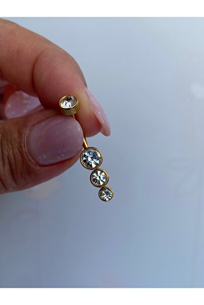 kurukafagift Çelik Göbek Piercing 3 Taşlı Parlak Modelde