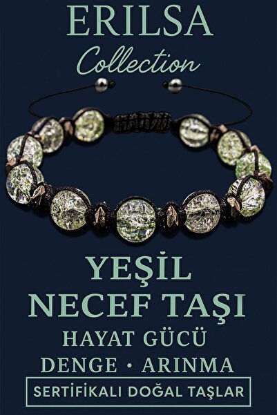 Erilsa Sertifikalı 8mm Terahertz & Yeşil Necef Taşı Bileklik – Denge, Sakinlik ve Koruma