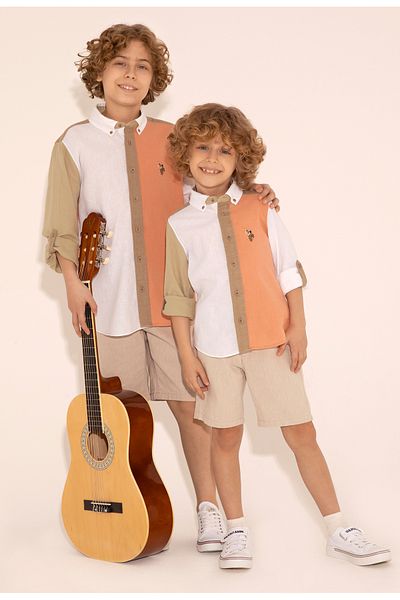 U.S. Polo Assn. U.S. Polo Assn. Boy Salmon Long Sleeve Shirt Dmk.1839748.Nipponmenkids.