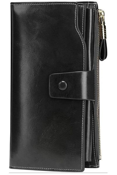 OEM Vienod women's wallet, genuine leather, with RFID blocking, black, 19 x 10 x 3 cm