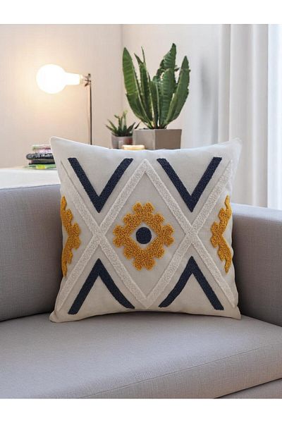 Home Geometric Patterned Punch Embroidered Throw Pillow Cover - 43X43Cm