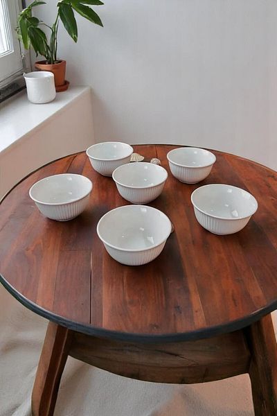 D&Y GAUDERY Kütahya Series 1St Class 6-Piece Striped Patterned Round Soup Bowl Set Snack Bowl Set for 6 People