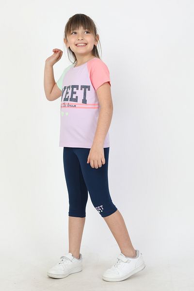 e-çocuk Girl's Sweet Printed Reglan Sleeve Tights Suit - 23400