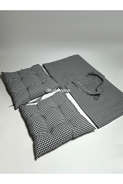 dikeb Çantalı Piknik Seti Siyah Pötikare Desenli 2 Adet Minder(40x40)1adet Örtü(170x170)1 Adet Çanta