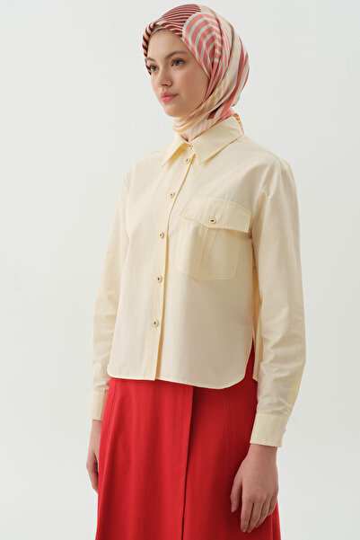 Tuğba Cepli Crop Gömlek - Bej - Lacivert