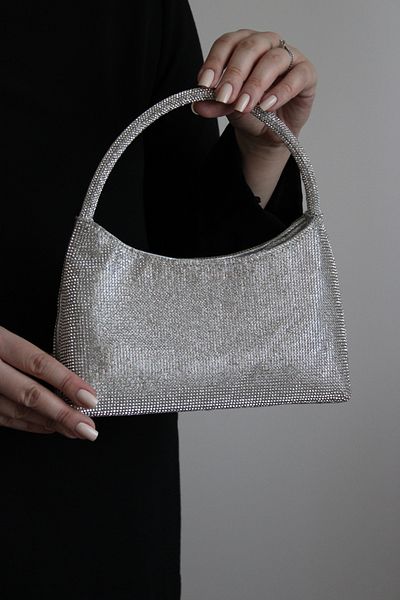 Mimoza Crystal Textured Shiny Shoulder & Chain Strap Evening Bag