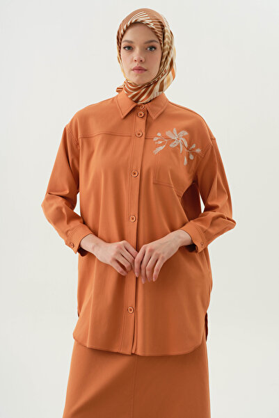 Tuğba Nakışlı Gizli Cepli Gömlek - Oranj