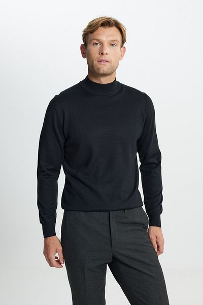 ALTINYILDIZ CLASSICS Men's Black Wool Warm Standard Fit Regular Cut Half Turtleneck Knitwear Sweater